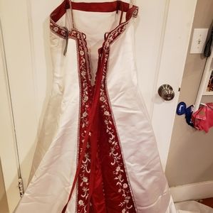 Alfred Angelo White/Claret Wedding Dress